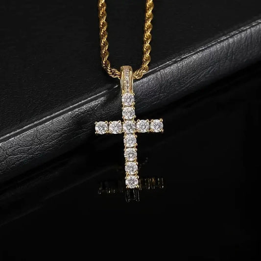 Huitan 60Cm Twisted Chain Long Necklace for Women/Men Fashion Luxury Cubic Zirconia Cross Pendant Necklace Gift Love Accessories